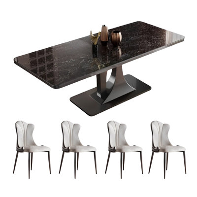 Rectangular rock plate dining table and chair set