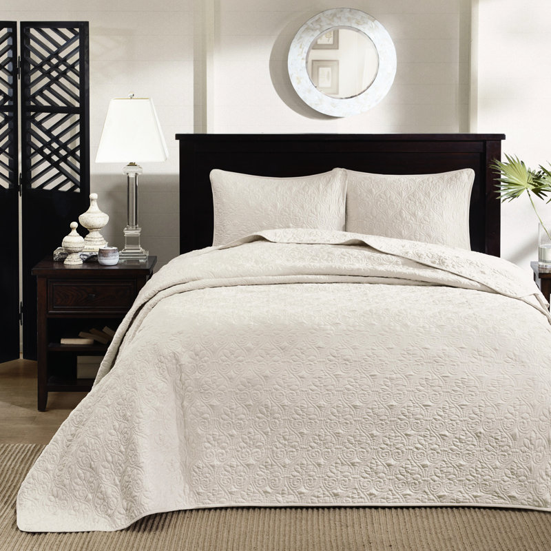 Couvre-lit réversible couleur crème, taille double - Garnissage en coton confortable, design élégant, tissu traité pour une texture riche et un confort optimal, motif de couture classique.
