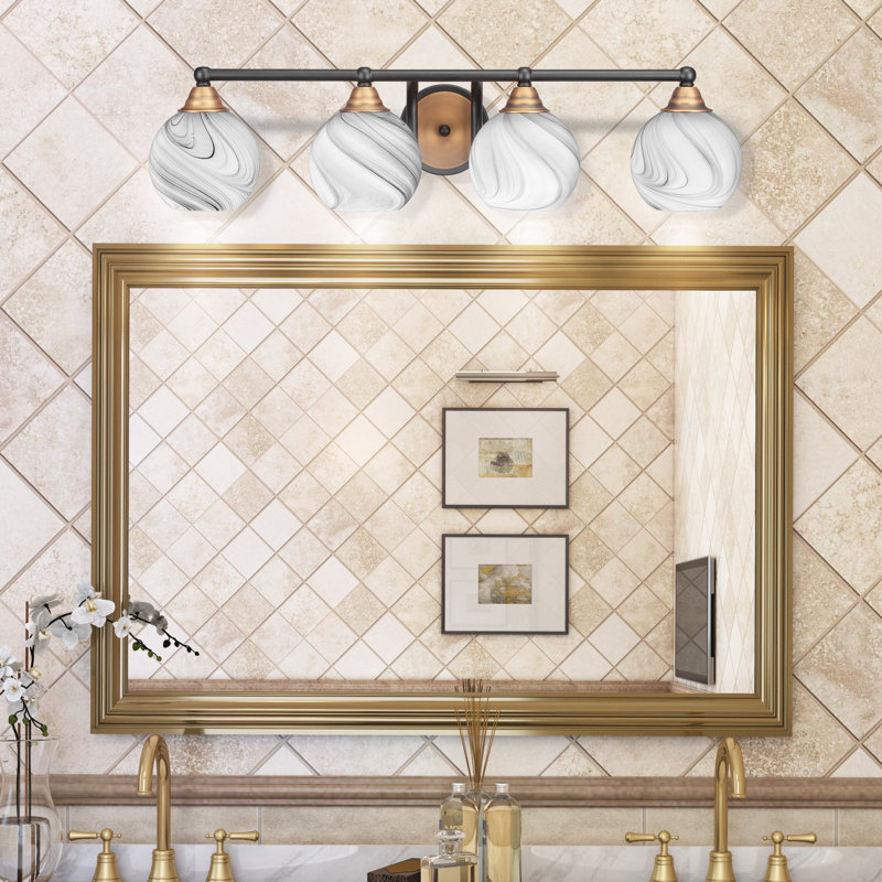 Michell 4-Light Bath Bar, Matte Black/Brushed Gold