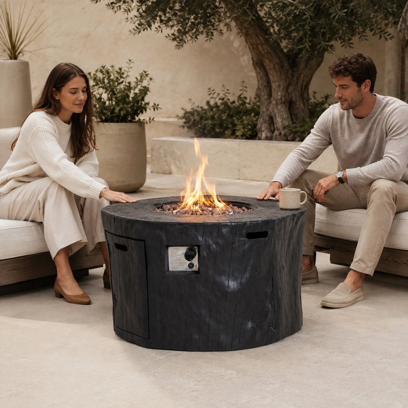 Terrafab Composite Faux Wood Round Fire Pit Table - Black