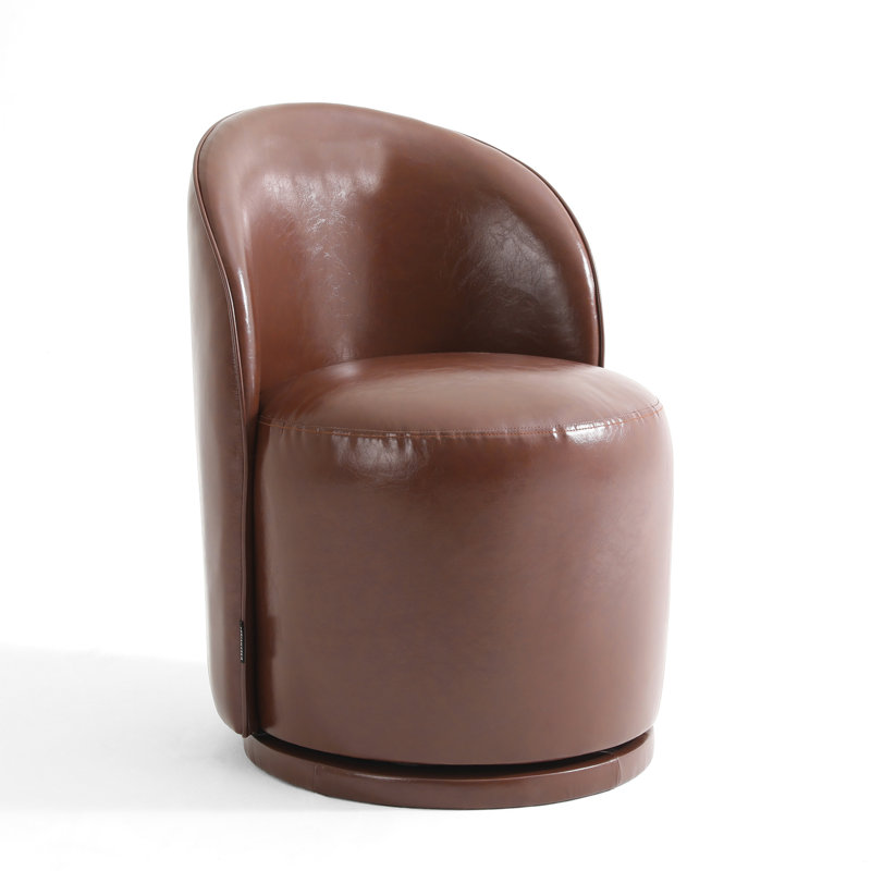 PU Leather Barrel Swivel Armless Dining Chair, Red Brown 