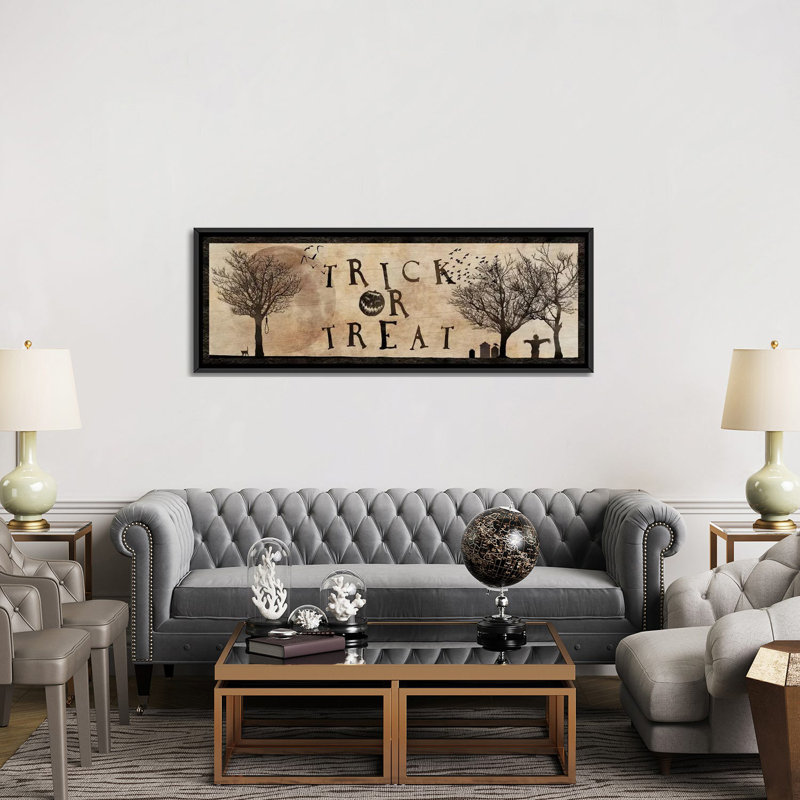 Impression sur toile tendue, "astuce" ou treat, H 20 po x l 60 po x P 1,5 po, Cadre noir