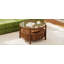 Table basse ronde à plateau en verre avec base en bois de noyer et tiroir caché pour le rangement de salon moderne