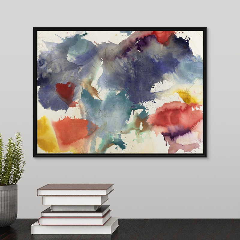 « overflow time », peinture sur toile, H 13,7 po x l 17,7 po x P 1,75 po, Cadre flottant noir
