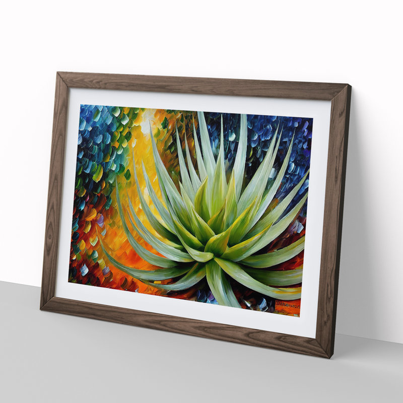 Aloe Vera Succulent Plant Vol.1 - Single Picture Frame Print, 34cm H x 46cm W x 2cm D, Walnut