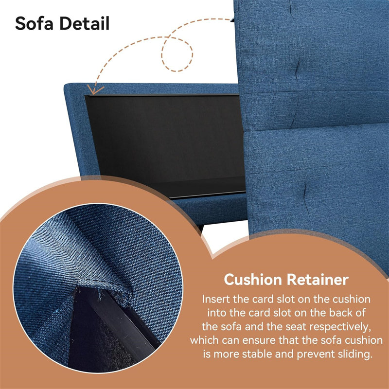 George Oliver 70" Convertible Futon Sofa Bed With Adjustable Backrest, Blue