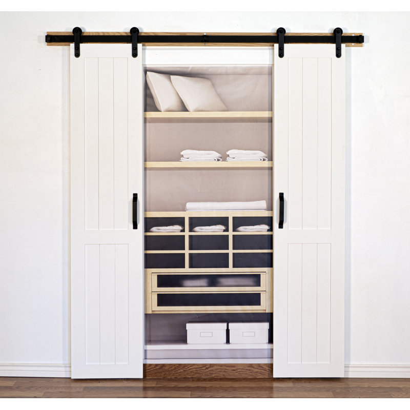 Panelled Wood Unfinished Barn Door with Installation Hardware Kit, 42" x 84", White