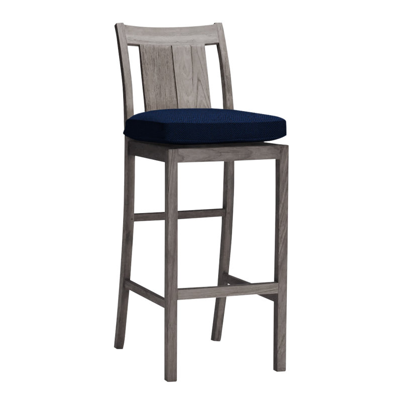 Tabouret de comptoir 24 po Croquet, Welt, Teck huître, Velours indigo
