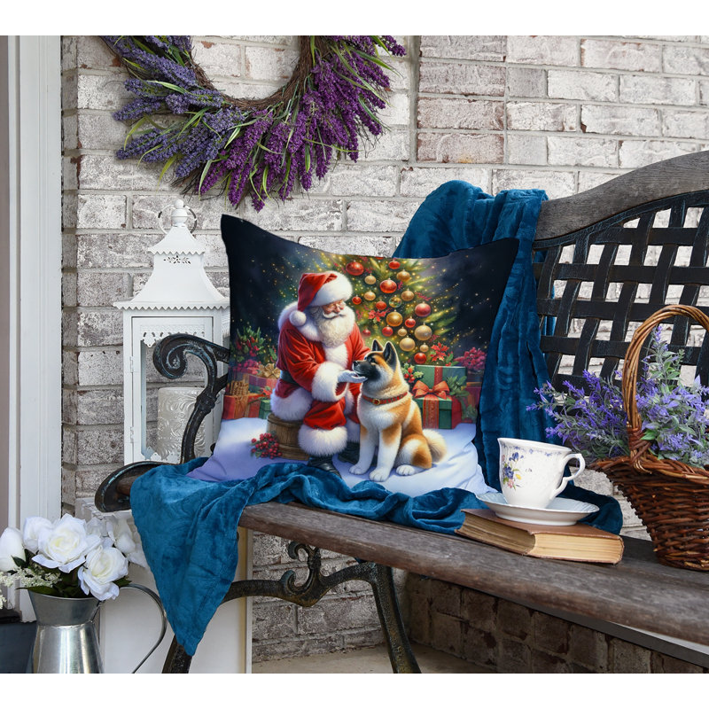 Coussin Akita and Santa Claus, H 18 po x l 18 po