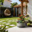 20 po. Grise en pierre (intérieur amélioré) grand pot à fleurs rond en pot d'intérieur / extérieur avec trou de drainage Outdoro-1053064300-990106807