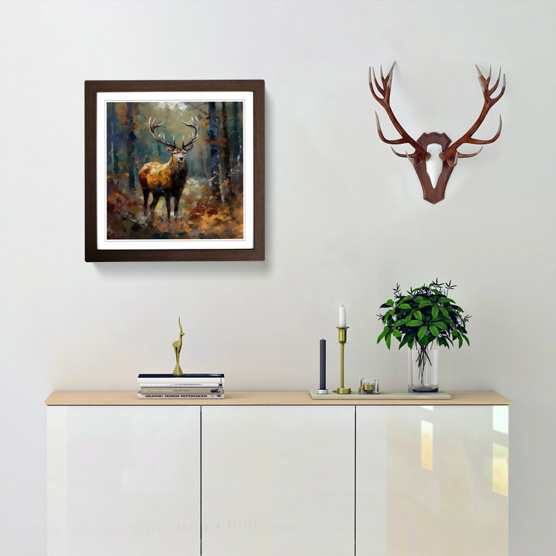 Stag In A Forest Expressionism - Single Picture Frame Print on Wood, Walnut
