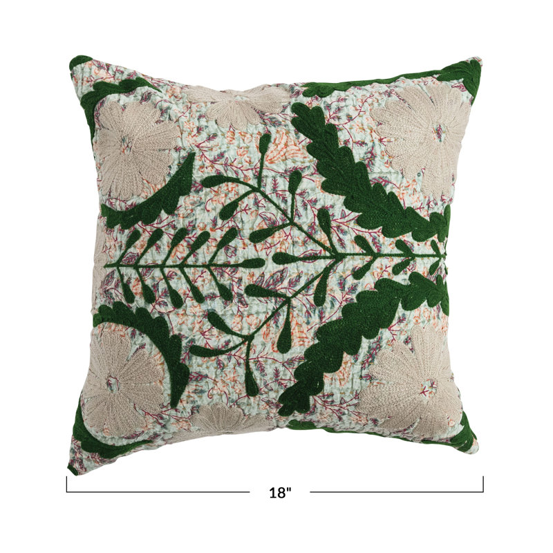 Oreiller carré en voile de coton à motif Suzani