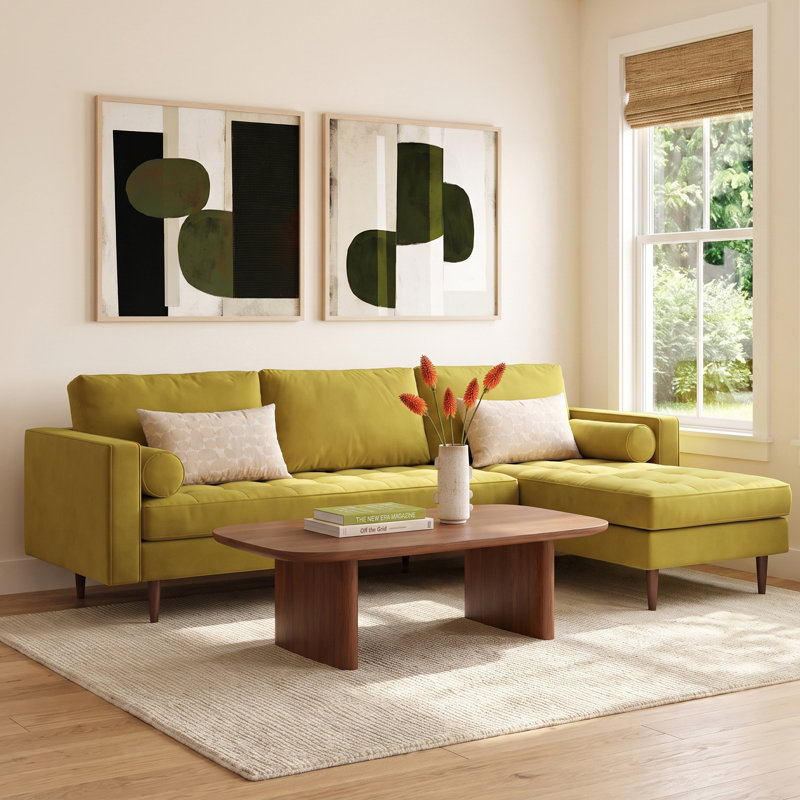 Geo 84" Wide Reversible Sofa and Chaise, Bella Gold Performance Velvet