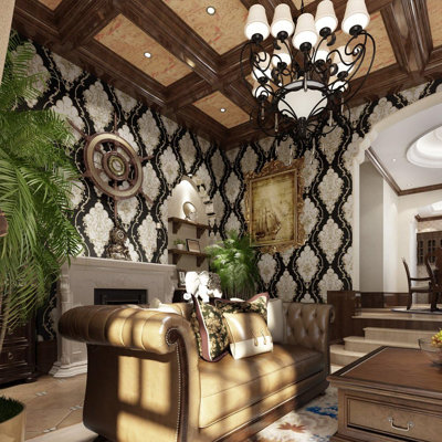 3d Non-woven Wallpaper Roll For Living Room Black Colour 1.73'w X 32.8'l