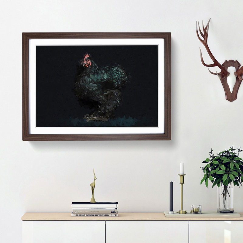 Black Rooster in Abstract - Picture Frame Graphic Art Print, Walnut Framed, 48cm H x 65cm W x 2cm D