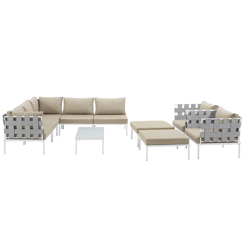Modway Harmony 10 Piece Outdoor Patio Aluminum Sectional Sofa Set, Beige