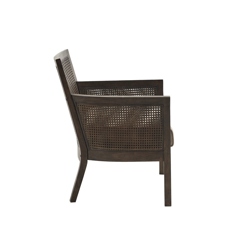 Fauteuil Cane brun clair et style - Siège lâche, pieds en bois massif, rembourrage en mousse de qualité, pour bureau à domicile avec structure de coussin, soutien, utilisation dans la chambre à coucher