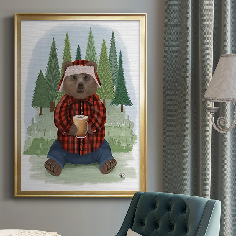 Lumberjack Bear Latte - reproduction de cadre photo, H 24,5 po x l 18,5 po x P 1 po, Encadrement doré
