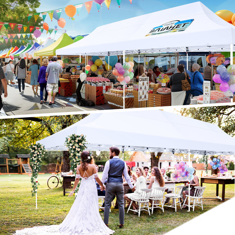 10x30 Pop Up Canopy Tent with 8 Removable Sidewalls, Easy Setup Canopy, White
