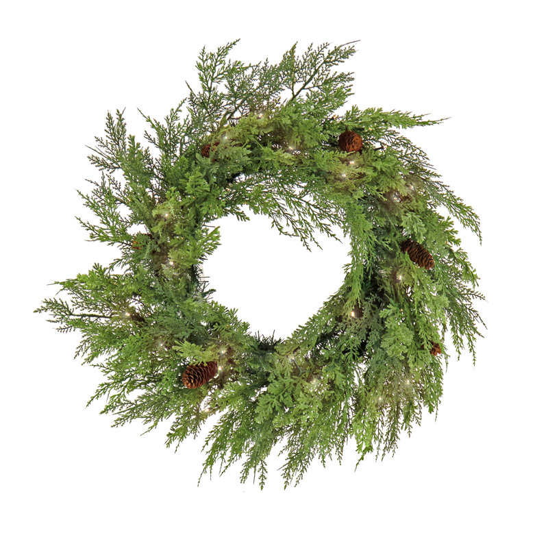 Couronne de cèdre d'hiver pré-éclairée 26 po HGTV Home Collection, 26 po de diamètre