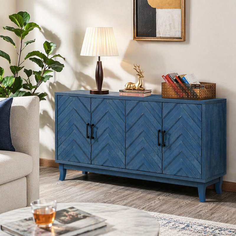 Stronger Vintage Style Buffet Cabinet, Lacquered Accent Storage 4 Door Wooden Cabinets,Thickened Sideboard Storage Cabinet For Entryway, Living Room