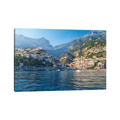Coastal View Of Positano From The Sea by George Oze - Wrapped Canvas Print