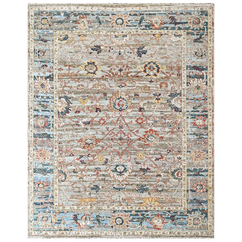 Tapis transitionnel Oushak en laine noué à la main 9 x 11 pi 9 po