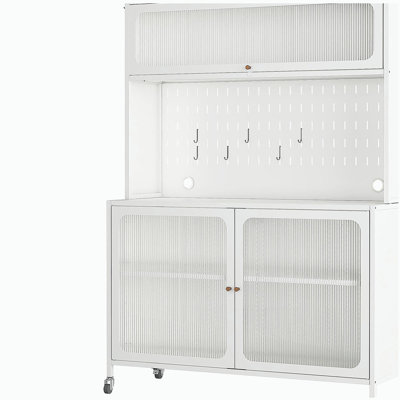 Armoire de cuisine, armoire de rangement haute avec portes en verre et tablettes réglables, armoire autoportante
