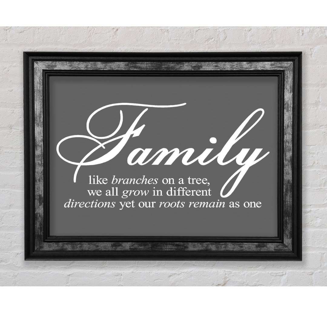 Millersport Family Quote Family We All Grow In Different Directions Lime Green Framed Print Wall Art