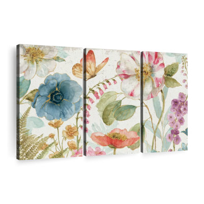 «Rainbow Seeds Flowers On Wood», 3 pièces