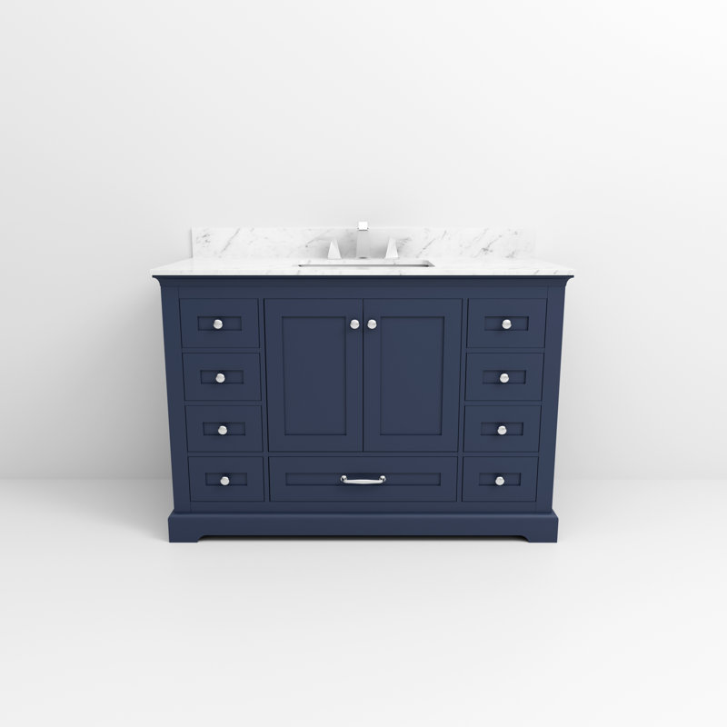 Ensemble de meuble-lavabo simple 48 po Dukes, Marine, Marbre de Carrare blanc