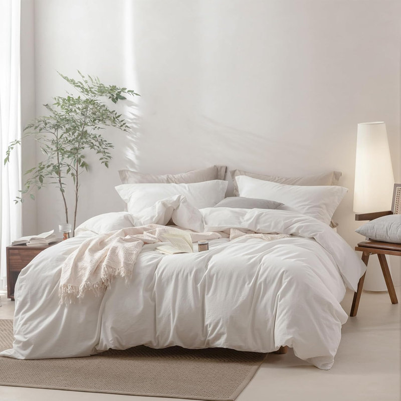 Ensemble de housse de couette Nayoroom, Blanc, Housse de couette grand et 2 taies d'oreiller stan