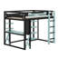 Full Size Wood Loft Bed With LED, Desk And Shelves, Wood Gaming Loft Bed-125193269
