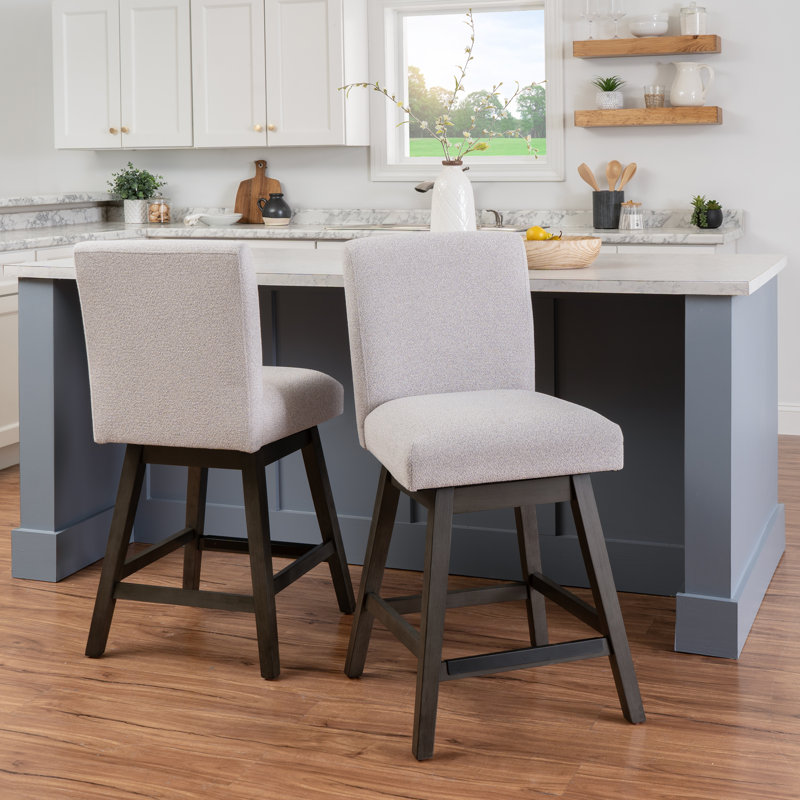 Cyrus Swivel Upholstered Barstool Set, Counter Stool (26" Seat Height), Gray Seat/Black Frame