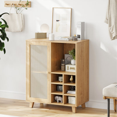 Buffet de 34 pouces avec vin, buffet de salon à la maison, une tablette fermée et deux tablettes ouvertes, - porte d'entrée, idéal pour une utilisation dans une cuisine, armoire de bar, 6 espaces, design, longue durée convenant à diverses pièces