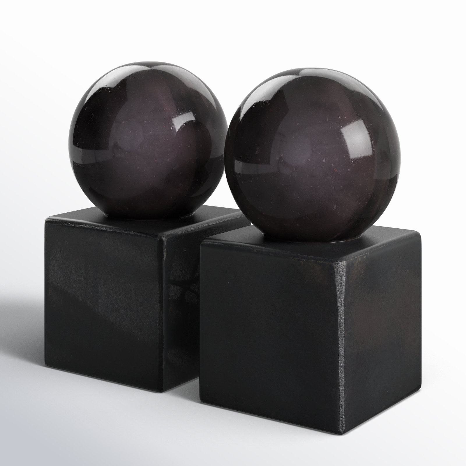 Zullo Marble Orb Bookends, 7.05" H x 3.80" W x 3.80" D, Black