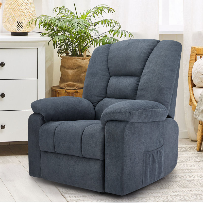Faux Leather Heated Massage Chair, Blue Microfiber