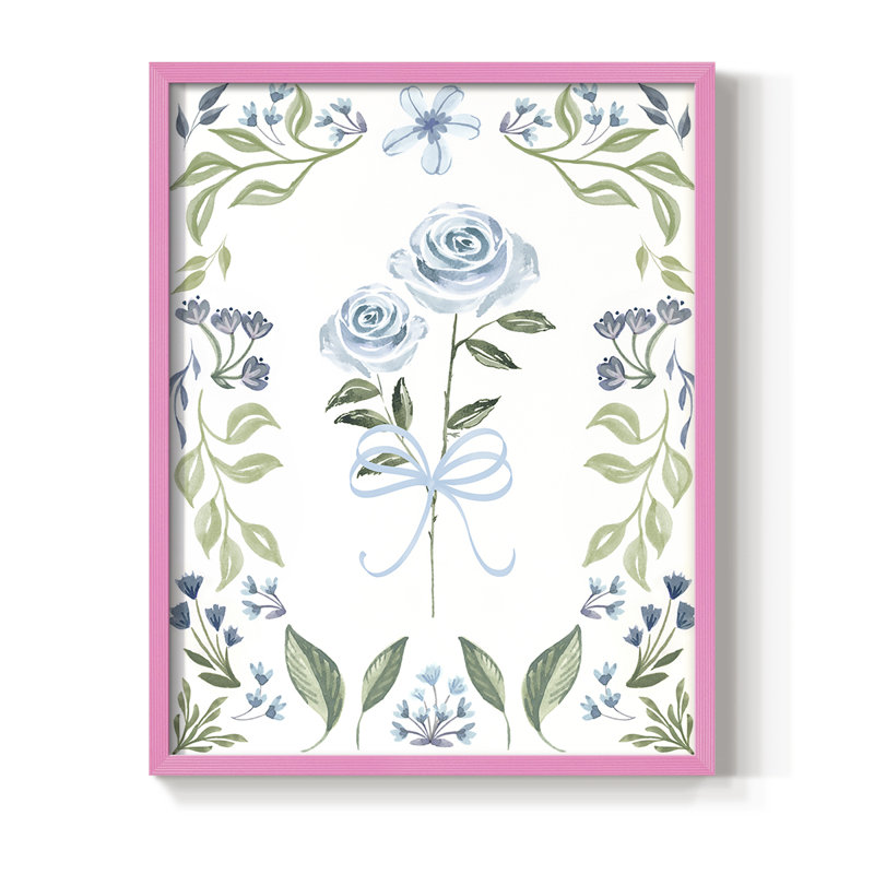 Pretty in Blue Framed Print - Solid Wood, Pink, 11" H x 9" W
