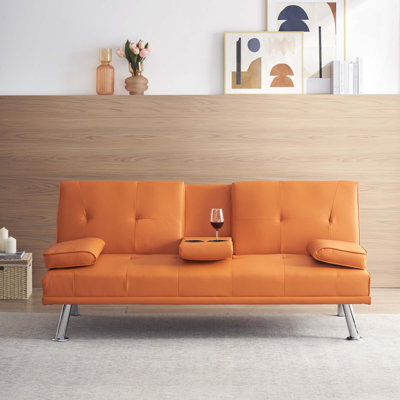 67-inch  Leather Multifunctional Double Folding Sofa Bed with Coffee Table for Office Use