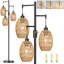 Lampe sur pied à 3 lumières à intensité variable avec abat-jour en rotin, conception d'arbre noir rustique, lampe sur pied moderne pour le salon, la chambre à coucher ou le coin, cordon de 89 pouces, comprend des ampoules à filament rétro