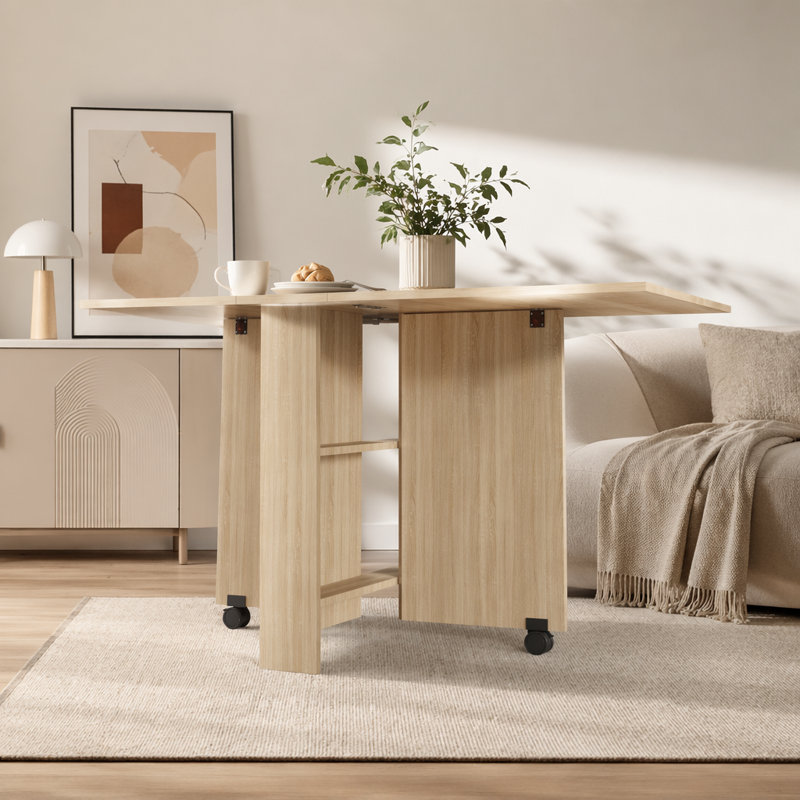 Table de salle à manger pliante, table de salle à manger polyvalente avec 2 roulettes et 2 supports de rangement, table de salle à manger pliante, couleur bois de poire