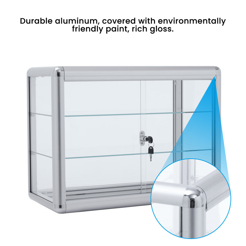 Silver Aluminum and Glass Countertop Display Case with Lock