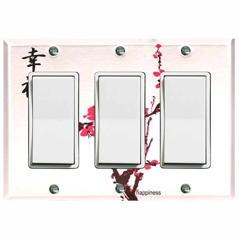 Sakura japonais, peinture murale, arbre, bonheur, 3 bandes, interrupteur à bascule, plaque murale