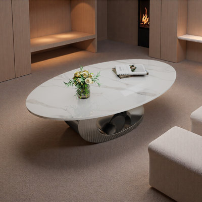Marble Coffee Table With Sculptural Stainless Steel Base