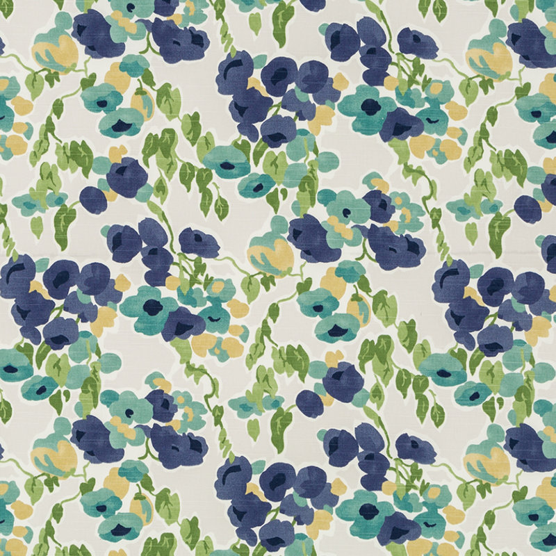 Modern Salon Fresh Bouquet 100% Cotton Fabric, Admiral