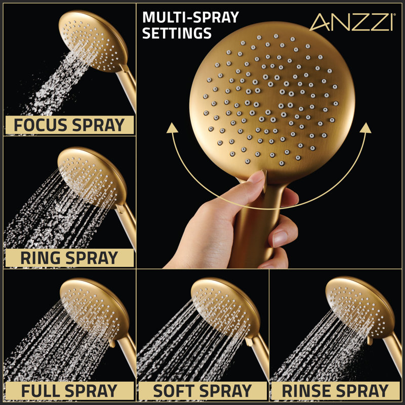 Brushed Gold Heavy Rainfall Stainless Steel Shower System with Hand Sprayer
