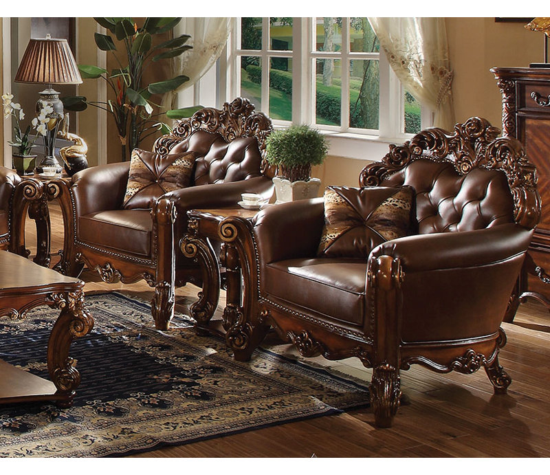 Haslet 48" Wide Tufted Armchair, Cherry Faux Leather