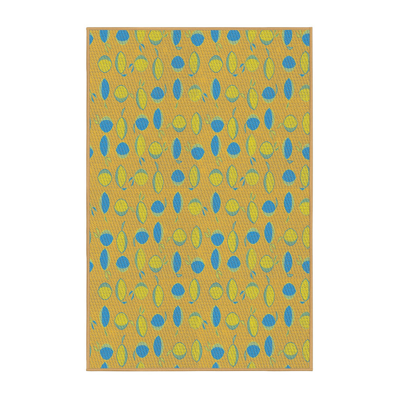 Laine tissée à la machine à motifs géométriques et polyester jaune/bleu Tapis décoratif, Rectangle 4 pi x 6 pi