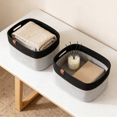 Woven Storage Baskets With Handles, 4-Pack Cotton Rope Organizer Bins For Toys, Towels, And Home Organization, Durable And Foldable Rectangular Design