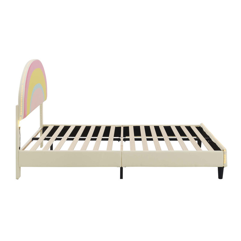 Full Size Upholstered Platform Bed With Rainbow Shaped And Height-Adjustbale Headboard,LED Light Strips
